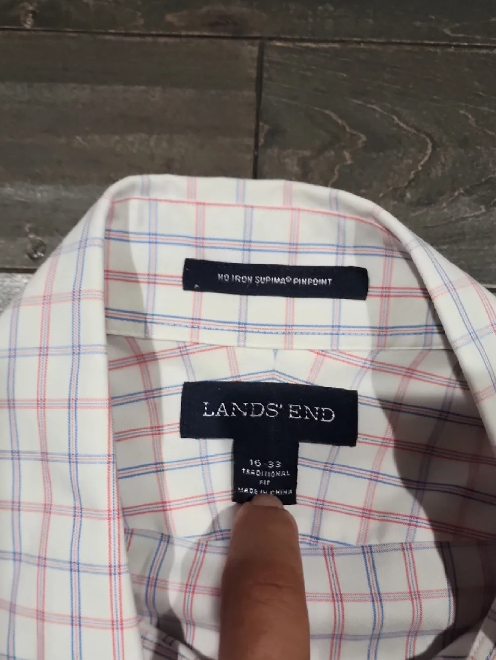 Lands' End Men's Pink and Blue Windowpane Dress Shirt